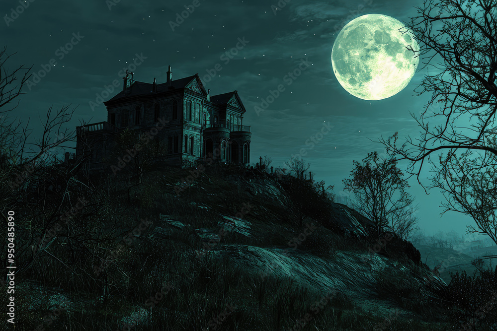 The Eerie Old Mansion: A Haunting Presence on the Hill Beneath a Mystical Moonlit Sky Awaits Adventurers and Dreamers Alike. The Eerie Old Mansion: A Haunting Presence on the Hill Beneath a Mystical Moonlit Sky Awaits Adventurers and Dreamers Alike.