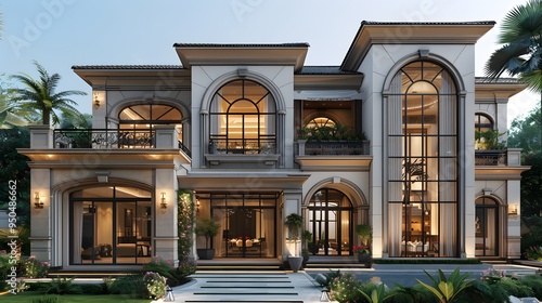 Wallpaper Mural A large, elegant house with a lot of windows and a balcony - generative AI Torontodigital.ca