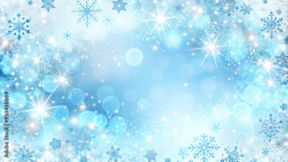 Sparkling Snowflakes on a Frosty Blue Background with Copy Space Sparkling Snowflakes on a Frosty Blue Background with Copy Space