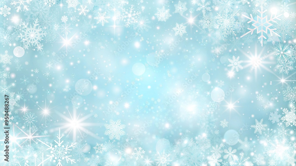 Snowflakes and Sparkling Lights on a Light Blue Winter Background with Copy Space Snowflakes and Sparkling Lights on a Light Blue Winter Background with Copy Space