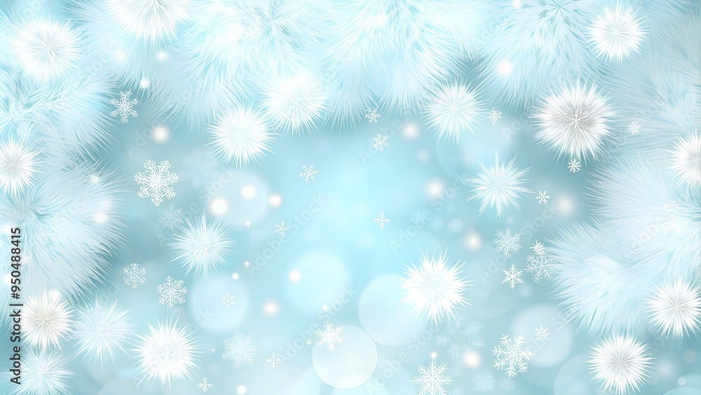 Fluffy Snowflakes on a Soft Blue Winter Background with Copy Space Fluffy Snowflakes on a Soft Blue Winter Background with Copy Space