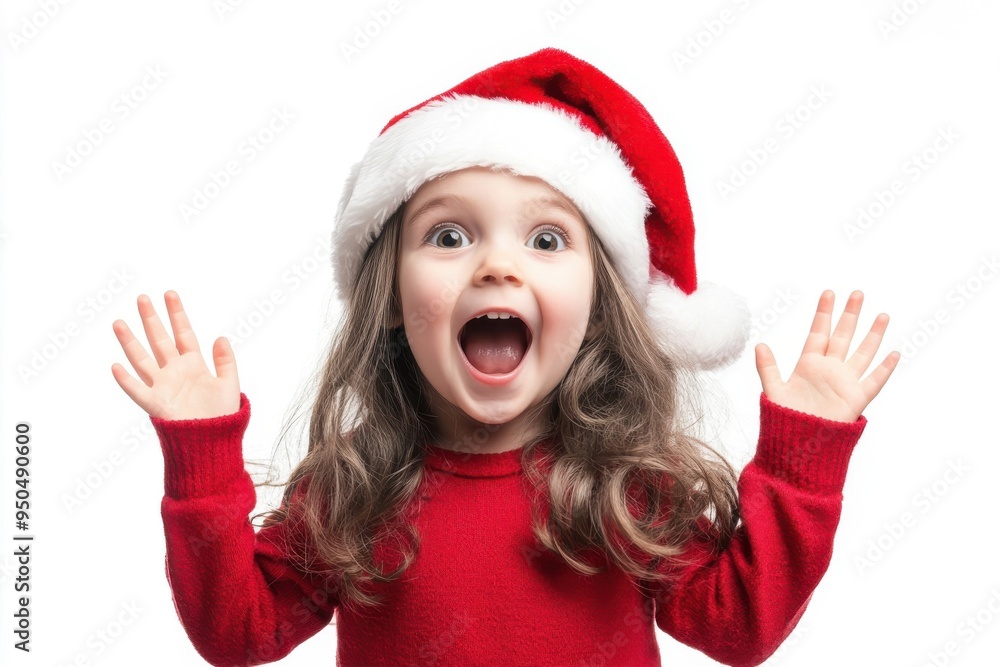 Excited child in a Santa hat celebrating Christmas with joy and enthusiasm in a festive indoor setting Excited child in a Santa hat celebrating Christmas with joy and enthusiasm in a festive indoor setting