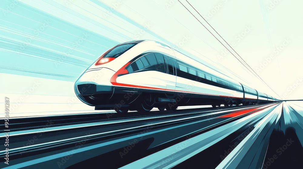 Fototapeta premium Futuristic High-Speed Train Speeding Through the Landscape