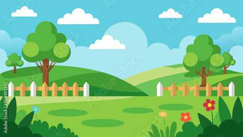 green grass garden with open sky vector illustration