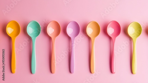 Vibrant Italian Gelato Spoons Set Against Clean Background for Sweet Indulgence