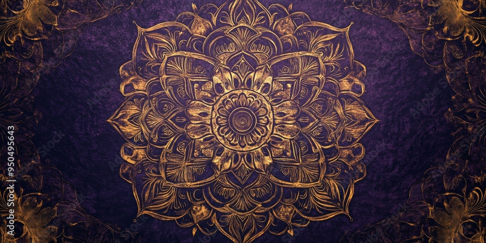 Golden mandala on dark purple background. Golden mandala on dark purple background.