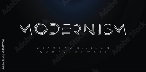 Font_94Modern techno font, futuristic line type of english alphabet letters and numbers. Minimal tech typeface vector typography. Future technology digital abc characters font, modern double line symb