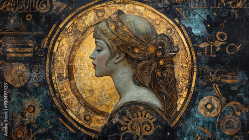 Virgo Zodiac Sign in Art Deco Nouveau Style photo