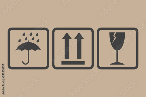 Package Handling Symbols – Fragile, Keep Dry, This Side Up Icons