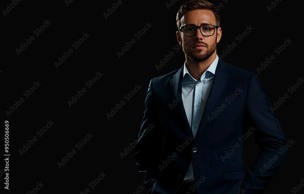 Handsome confident businessman wearing black suit standing, isolated over black background. Businessman look stylish with copy space, wearing elegant suit with tie. Handsome confident businessman wearing black suit standing, isolated over black background. Businessman look stylish with copy space, wearing elegant suit with tie.