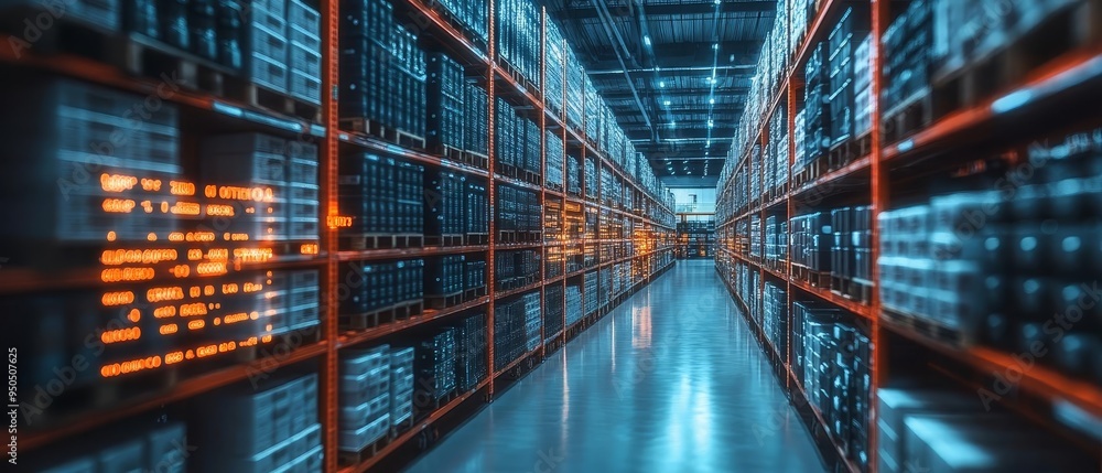 A detailed image of a high-tech logistics center, showcasing automated systems and real-time management of freight distribution and shipping operations A detailed image of a high-tech logistics center, showcasing automated systems and real-time management of freight distribution and shipping operations