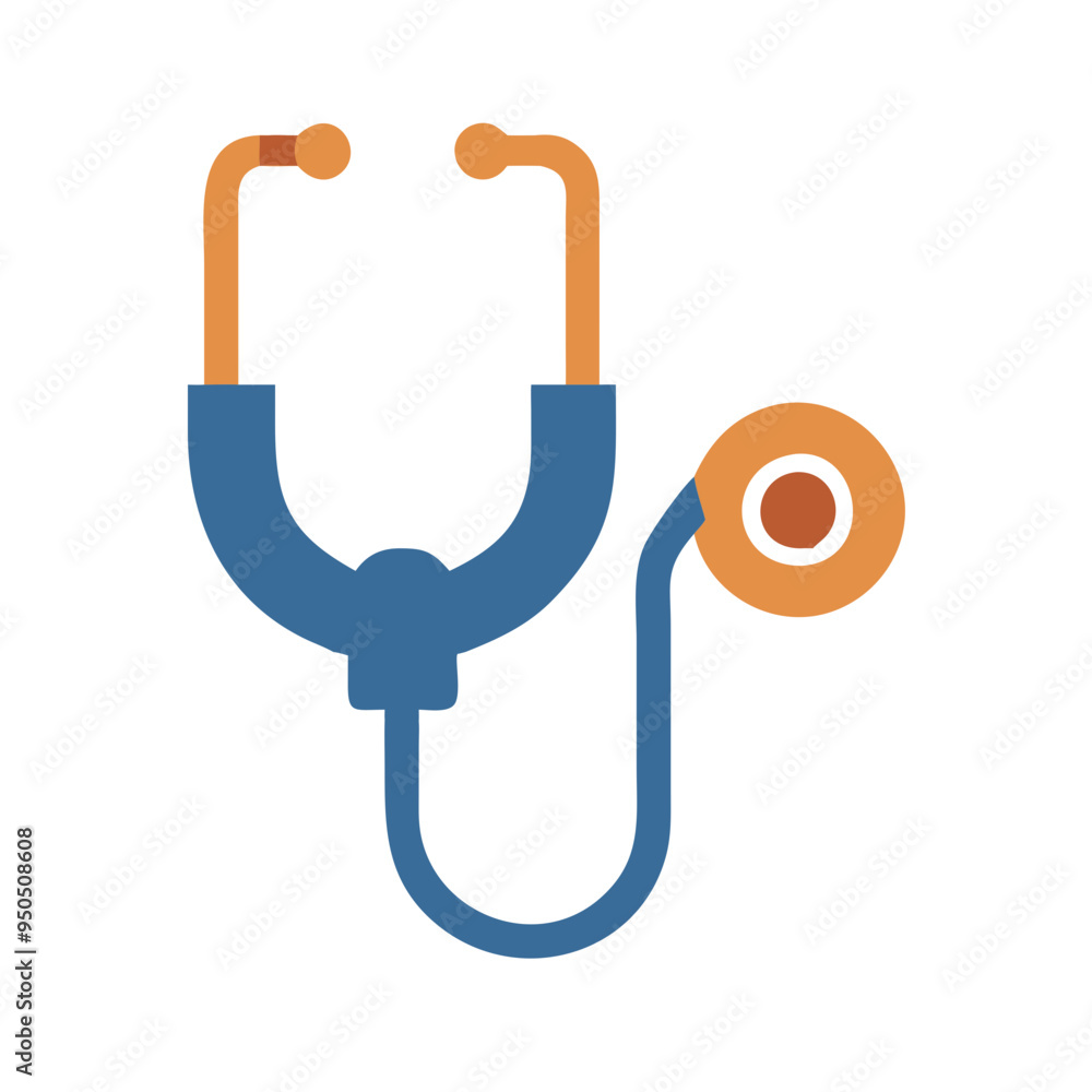 Flat Style Stethoscope Icon in Blue and Orange, Medical Equipment Illustration with Copy Space Flat Style Stethoscope Icon in Blue and Orange, Medical Equipment Illustration with Copy Space