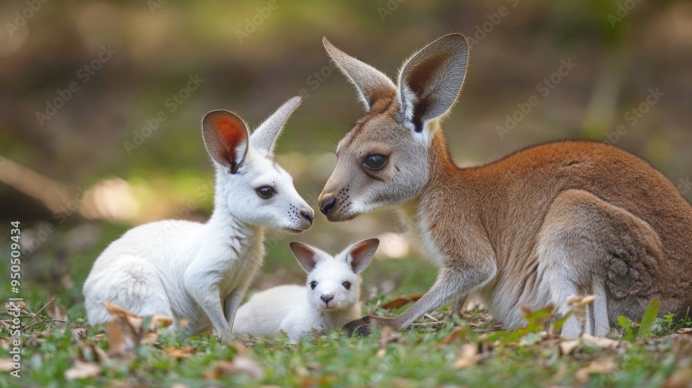Kangaroo Family Portrait: Mother, Daughter, and Joey Kangaroo Family Portrait: Mother, Daughter, and Joey