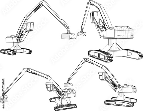 Wallpaper Mural Vector sketch illustration of the design of a heavy excavator machine for cleaning up rubbish in waters  Torontodigital.ca