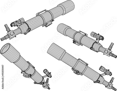 Vector sketch illustration of the design of a long-range telescope for viewing and observing stars