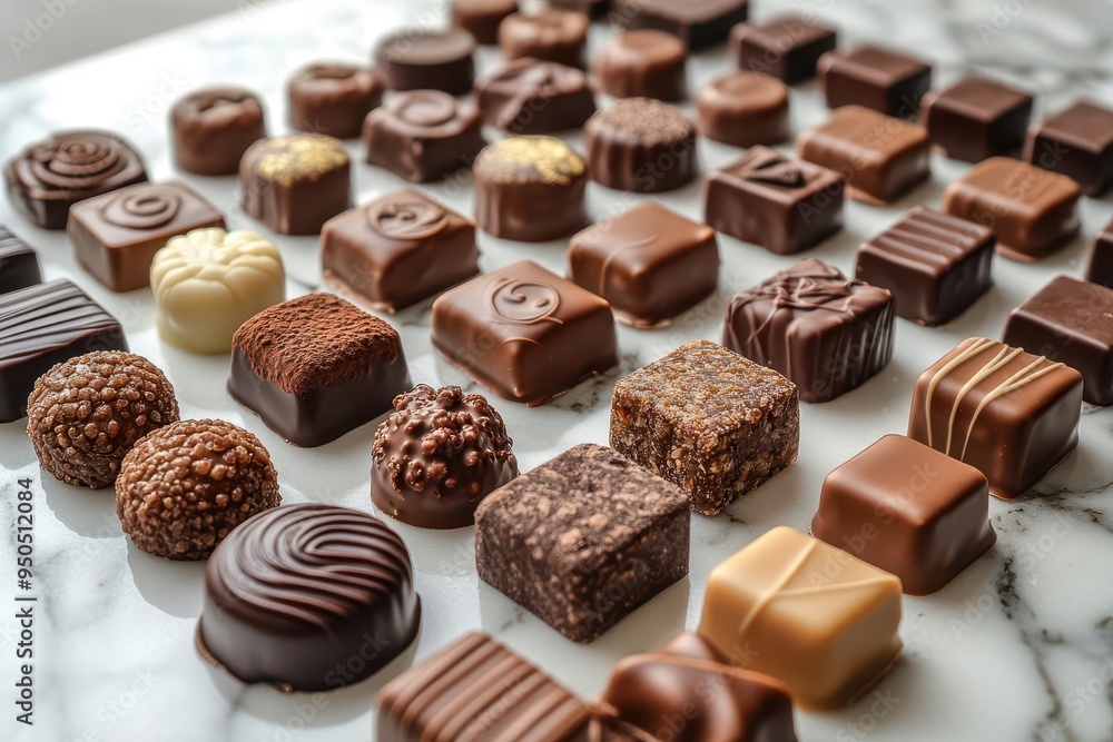 elegant array of artisanal chocolates on pristine marble arranged in a mesmerizing spiral pattern rich browns contrast with creamy whites showcasing diverse textures and shapes elegant array of artisanal chocolates on pristine marble arranged in a mesmerizing spiral pattern rich browns contrast with creamy whites showcasing diverse textures and shapes