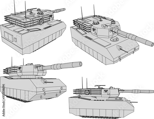 Vector sketch illustration design of a panzer tank war vehicle with a long cannon on the battlefield