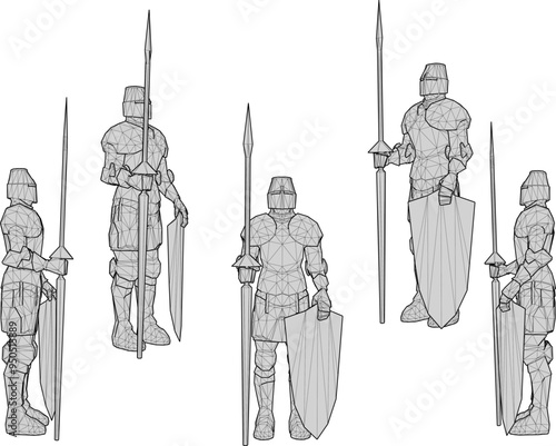 Vector sketch illustration design of European knight with sword and shield of royal era