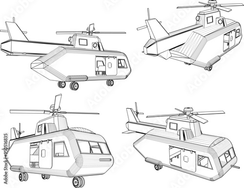 Vector sketch illustration design of rescue helicopter fighter plane war vehicle for injured soldiers on battlefield 