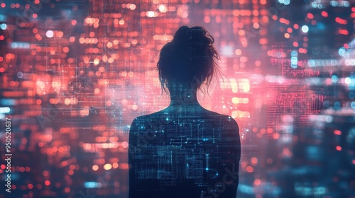 Wallpaper Mural Silhouette of a Woman in a Futuristic Cityscape Torontodigital.ca