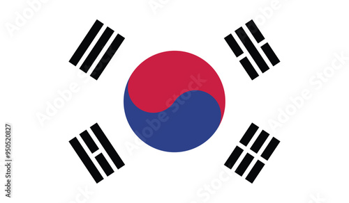 Flag of South Korea , National Flag of  South Korea , flat vector