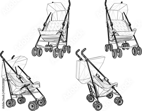 Vector sketch illustration of a baby stroller design for taking a trip to the park