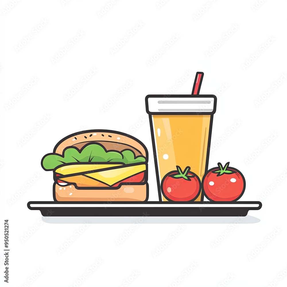 A delightful spread of a wholesome sandwich filled with greens and cheese accompanied by juicy tomatoes and a chilled beverage perfect for a midday meal A delightful spread of a wholesome sandwich filled with greens and cheese accompanied by juicy tomatoes and a chilled beverage perfect for a midday meal