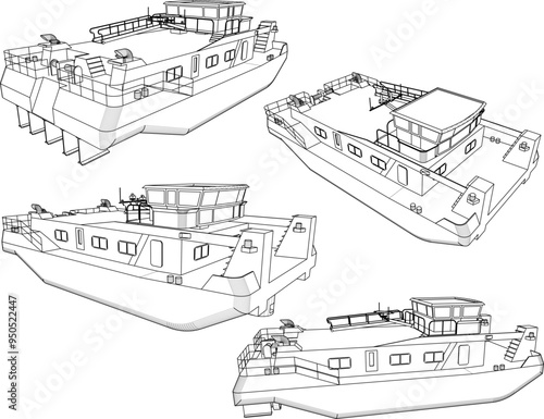 Vector sketch illustration of a tourist boat design for enjoying the river view