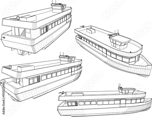 Vector sketch illustration of a tourist cruise ship boat design for enjoying the sea view 