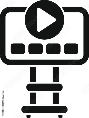 Icon of interactive digital signage displaying video content with play button and control panel, ideal for showcasing interactive experiences