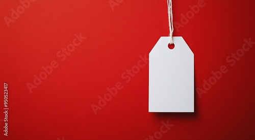 Blank White Price Tag on Red Background