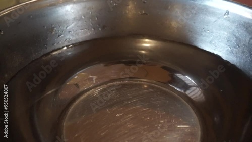 Empty stainless steel bowl with a reflective surface.