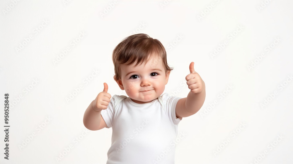 A cheerful baby giving thumbs up in a bright setting, radiating joy and positivity. Perfect for family and parenting themes. A cheerful baby giving thumbs up in a bright setting, radiating joy and positivity. Perfect for family and parenting themes.