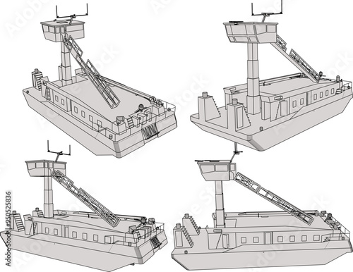 Vector sketch illustration of enemy aircraft tracking radar warship design