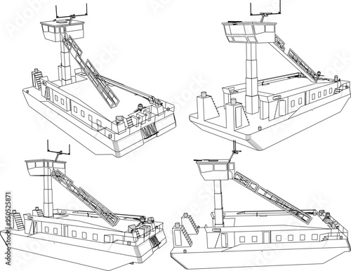 Vector sketch illustration of enemy aircraft tracking radar warship design