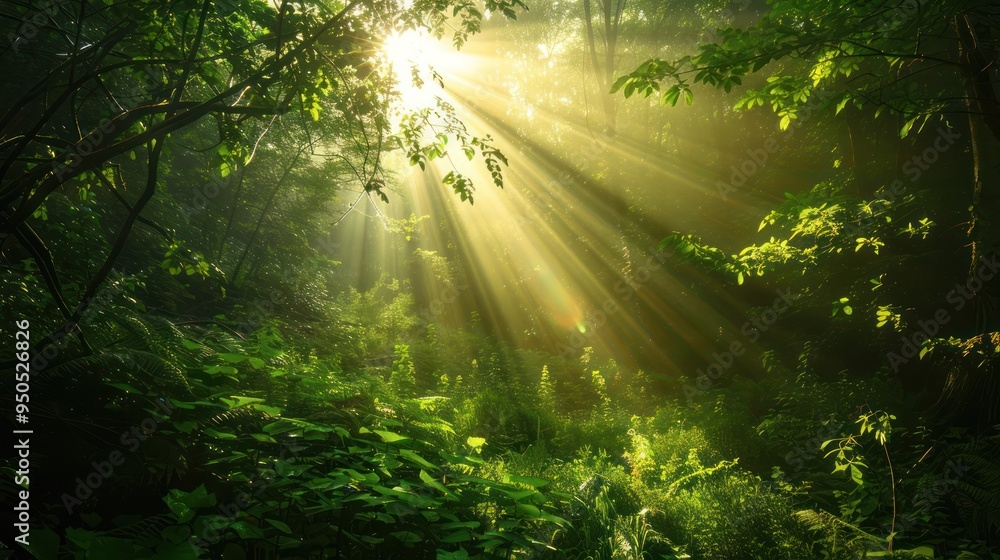 Sunlight Beams Through Dense Forest Sunlight Beams Through Dense Forest