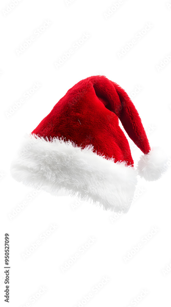Realistic photo of a red Christmas Santa Claus hat with a white pompom, isolated on white background Realistic photo of a red Christmas Santa Claus hat with a white pompom, isolated on white background
