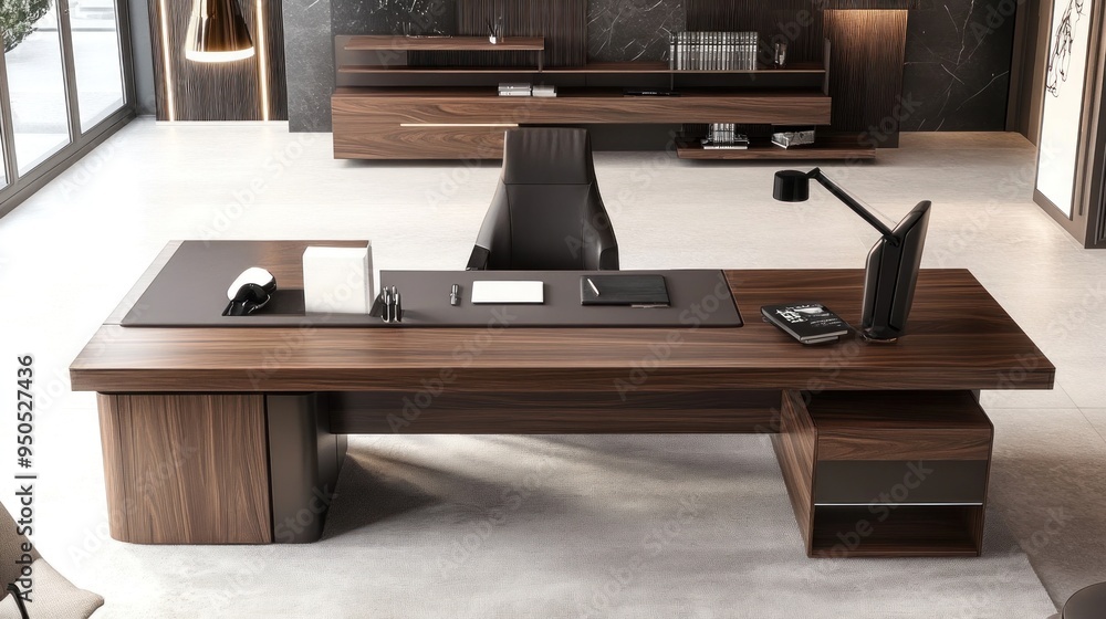 Modern Executive Office Desk with Walnut Finish Modern Executive Office Desk with Walnut Finish