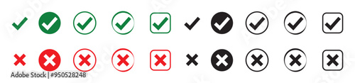 Check mark icon set. Check marks for agreement, vote, confirmation, choise. Checkmarks and confirm. Vector illustration