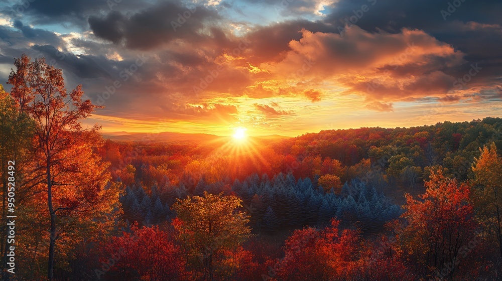 Sunset Over a Vibrant Forest Canopy. AI generated illustration Sunset Over a Vibrant Forest Canopy. AI generated illustration