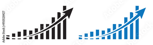 Business growth graph success chart with arrow, profit growing symbol, progress bar symbol, growing graph icons. Vector illustration.