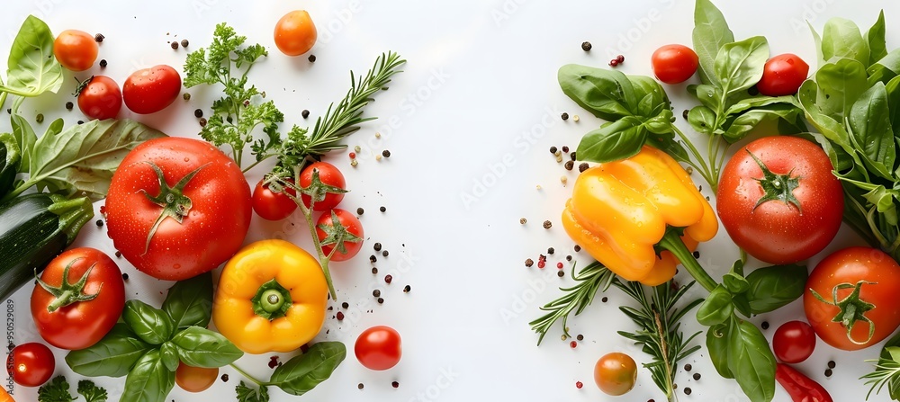 Fresh Harvest Colorful Vegetables & Spices on White Background Fresh Harvest Colorful Vegetables & Spices on White Background