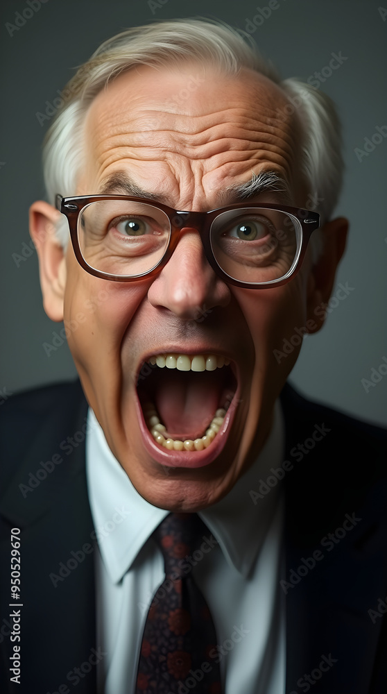 Angry Elderly Man in Suit and Tie Shouting Angry Elderly Man in Suit and Tie Shouting