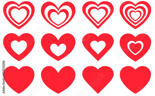 Set of hearts in red color, Red heart icons set vector photo