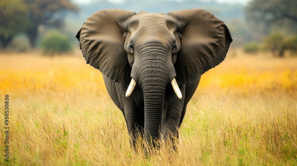 Fototapeta premium Majestic Elephant Standing in African Grasslands