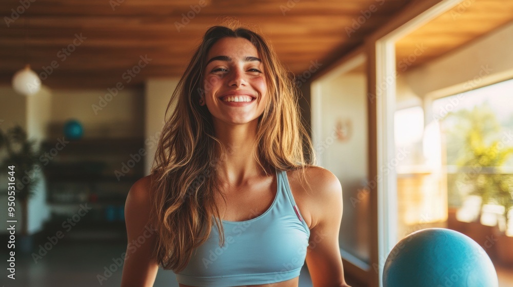 Smiling woman in sportswear holding exercise ball
Smiling woman in sportswear holding exercise ball