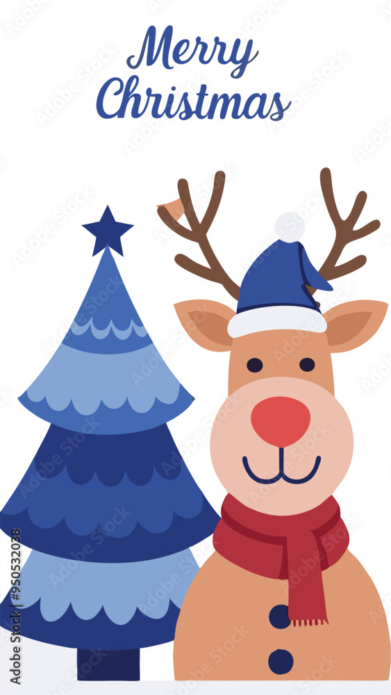 Merry Christmas card of reindeer and christmas tree vector and New Year winter holiday greeting cards with Xmas decoration Merry Christmas card of reindeer and christmas tree vector and New Year winter holiday greeting cards with Xmas decoration