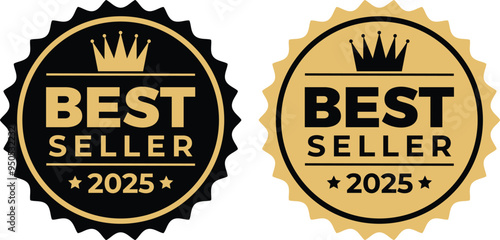 Best Seller 2025 or Gold Best Seller 2025 Label Vector. Preferred designs for best selling labels on products. As a logo for good selling with gold color design. Best Seller 2024 Vector.