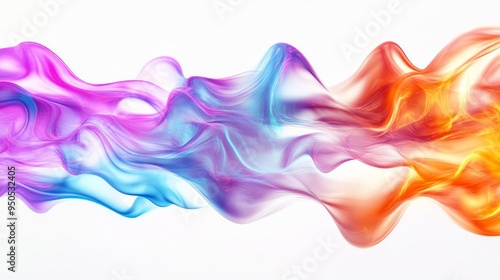 Vibrant abstract colorful smoke swirls creating mesmerizing patterns on white background, blending shades of pink, purple, blue and orange.