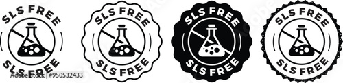 SLS and SLES free label. Paraffin, sulfate, phosphate and paraben free illustration for product packaging sign, symbol, badge or emblem isolated. photo